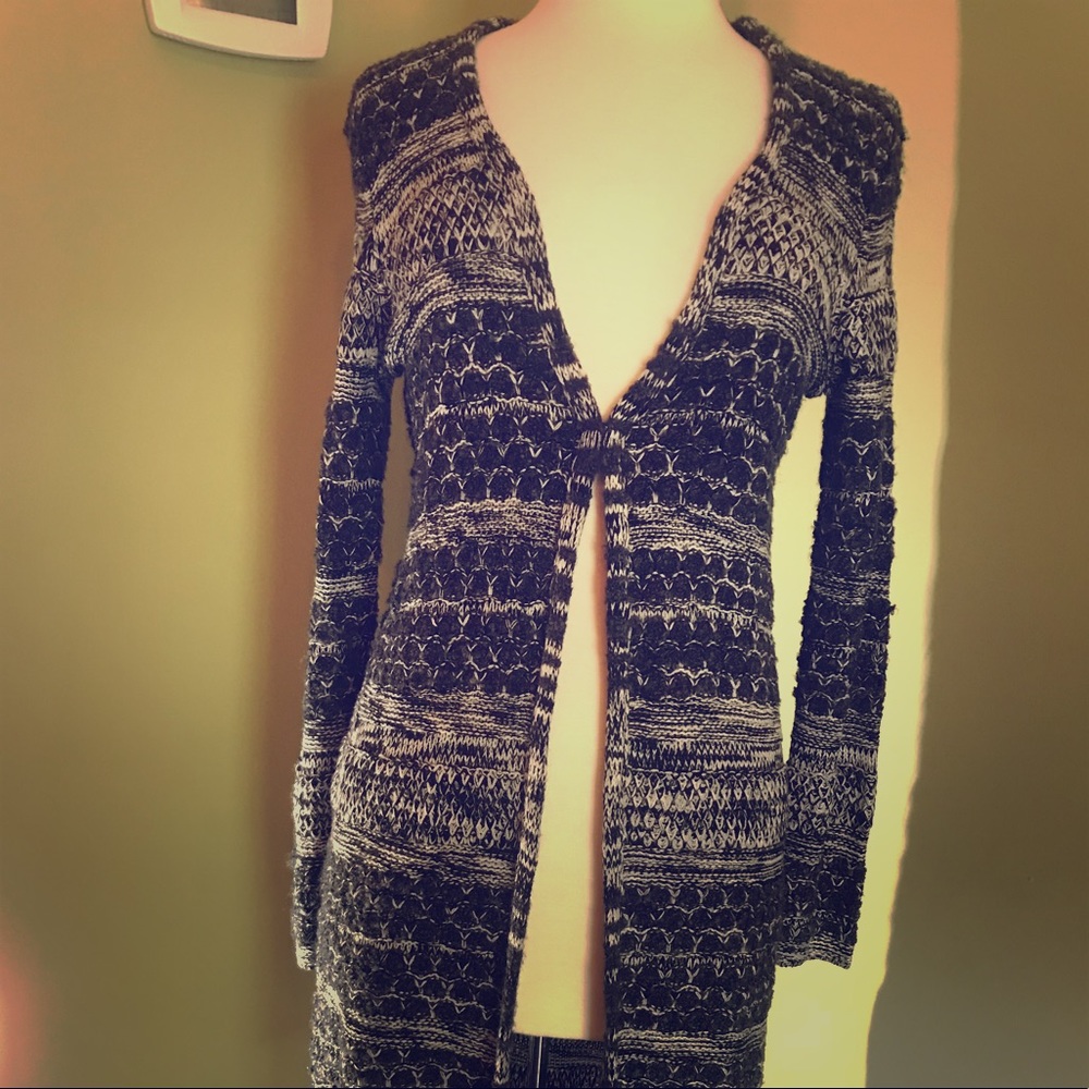 Cable and Gauge long cardigan sweater.